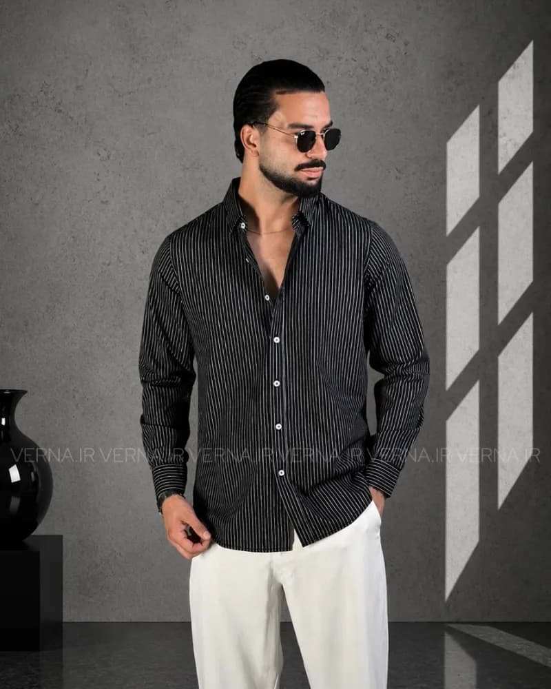 پیراهن مردانه راه راه ریز RR 1311 — تصویر ۴