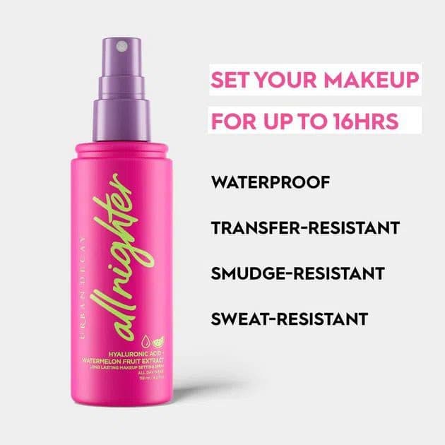 All Nighter Hyaluronic Acid Dewy Setting Spray اسپری ضد آب حاوی اسید هیالورونیک آل نایتر اربن دیکی — تصویر ۳