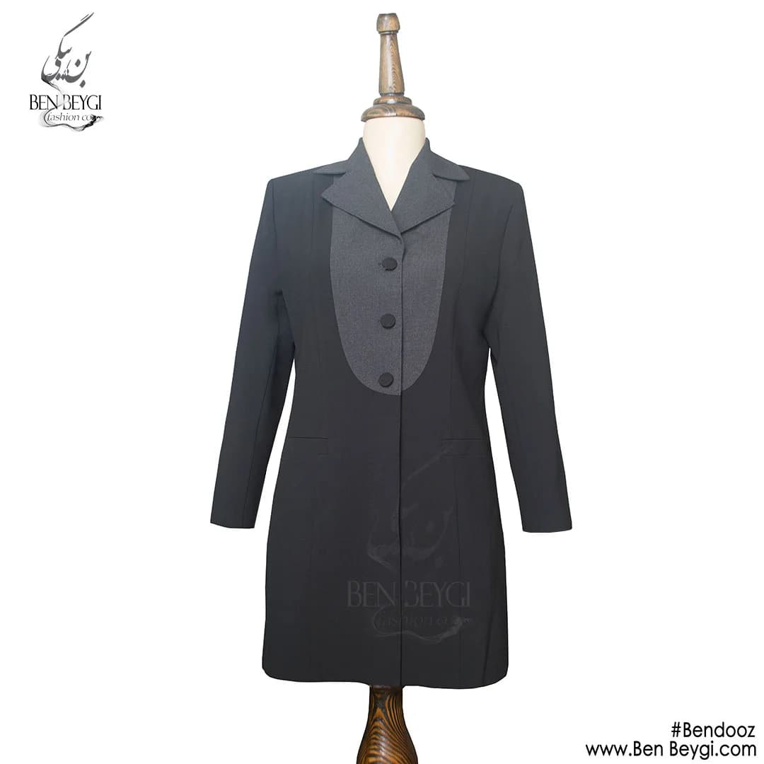 مانتو شلوار اداری مشکی بانتو دوزی رنگ قد 90 پارچه بزیاق کد 22048