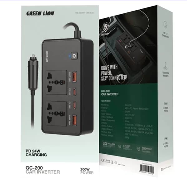 اینورتر 200 وات گرین لاین Green Lion 200W Car Inverter GNGC200CINBK — تصویر ۲