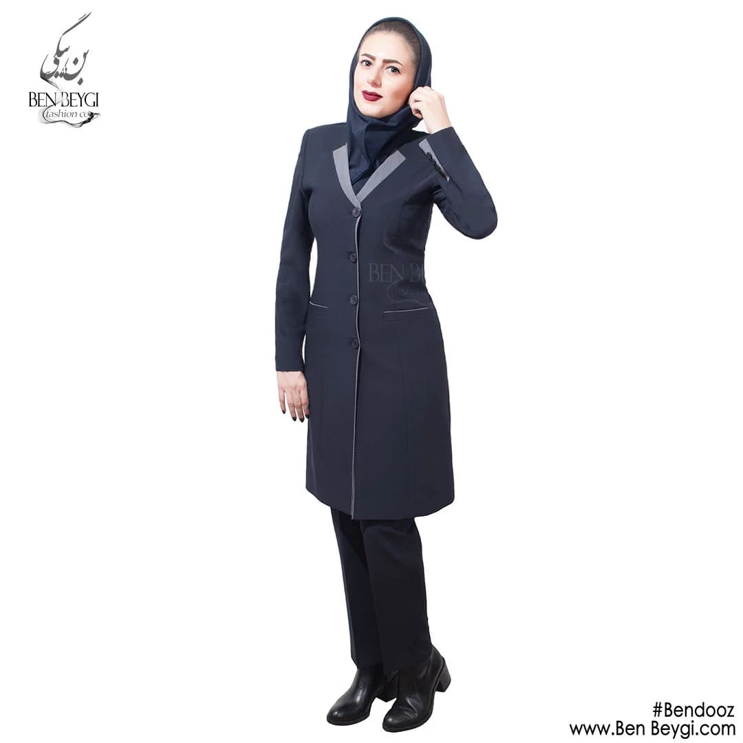 مانتو شلوار اداری دو رنگ یقه هفت دو تیکه پارچه بزیاق ترک قد 100 کد 19202