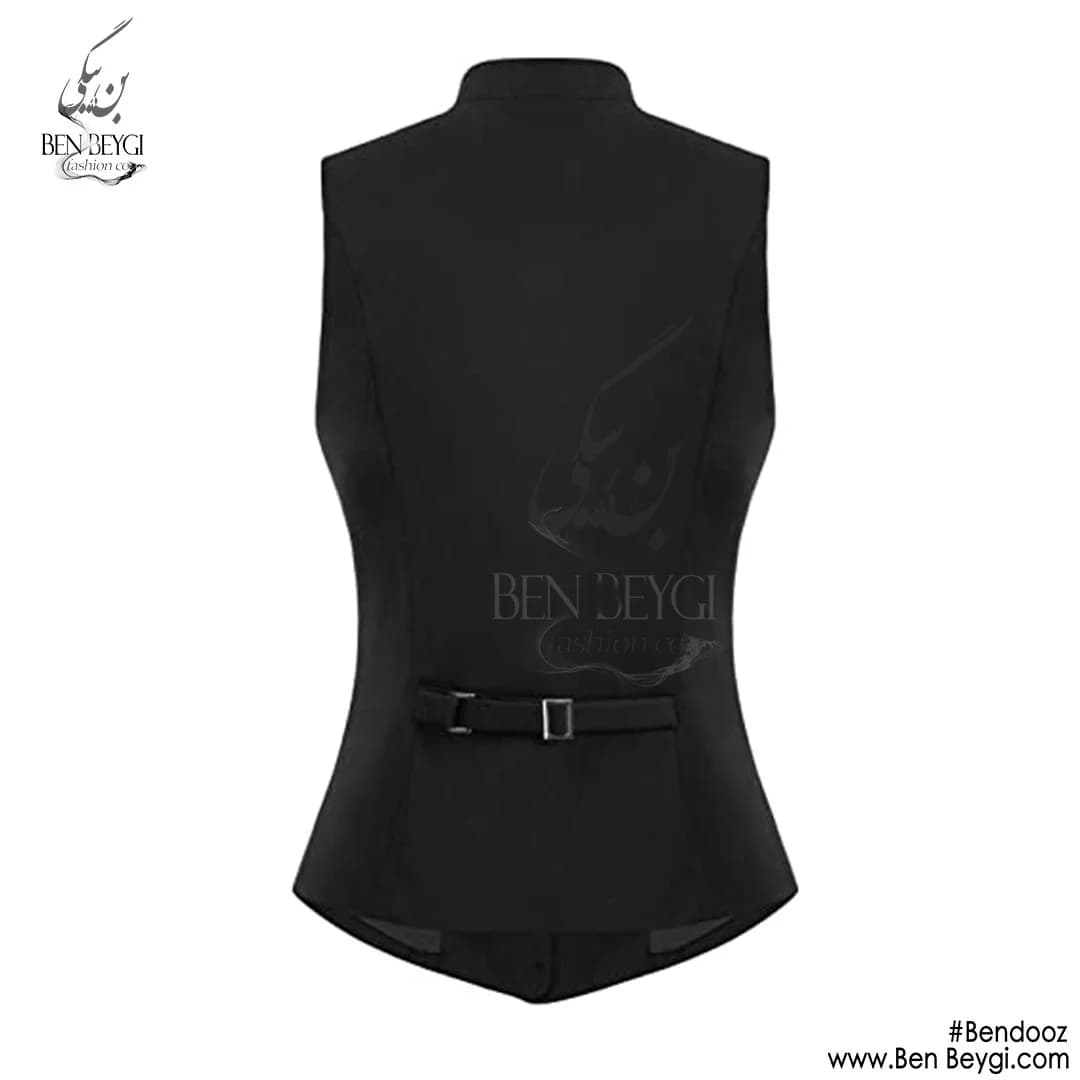 جلیقه زنانه پارچه بزیاق چهار دکمه قد 65 یقه ایستاده کد 18984 — تصویر ۳