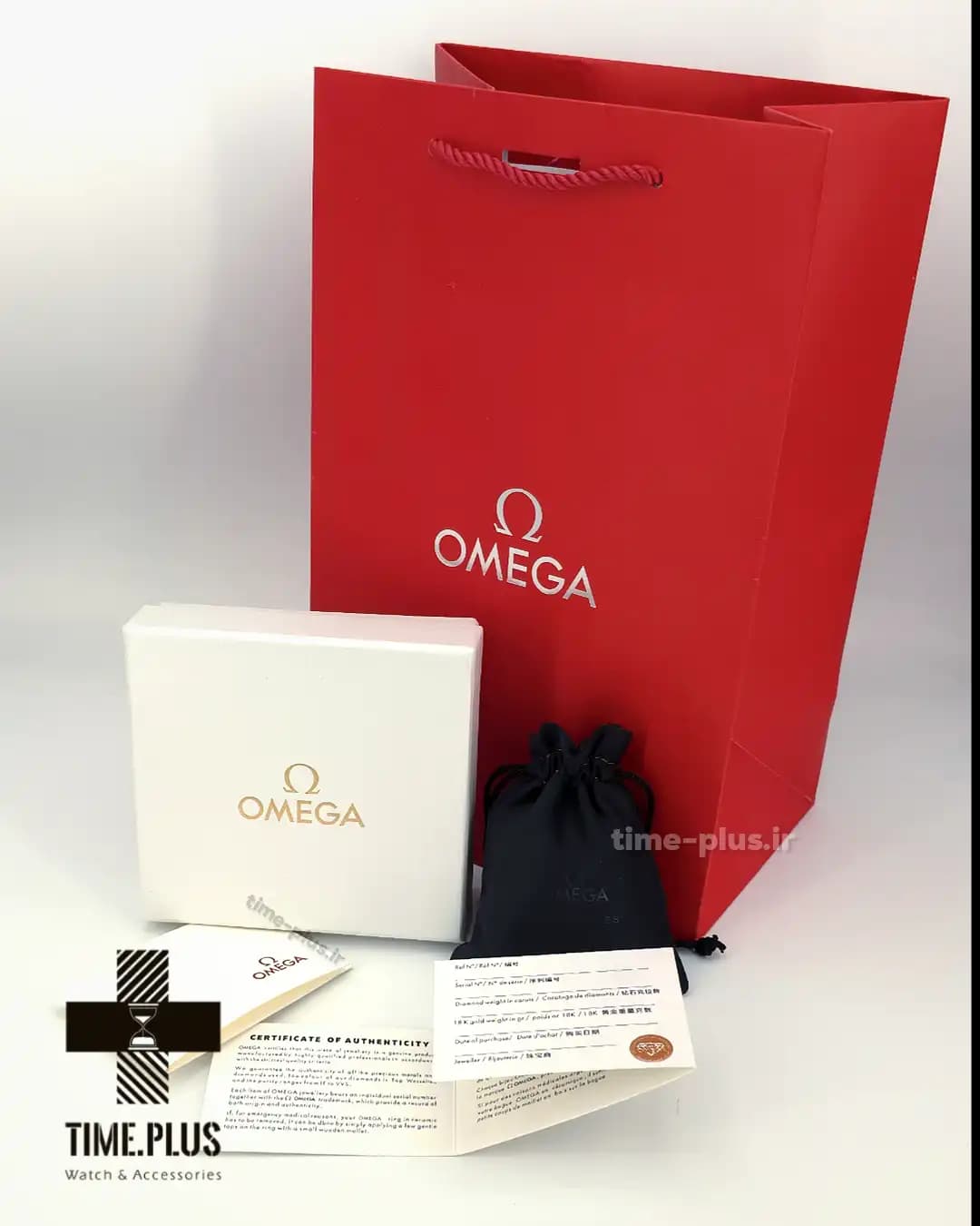 جعبه ، کیسه پارچه ای ، سرتیفیکیت و پاکت امگا — تصویر ۳