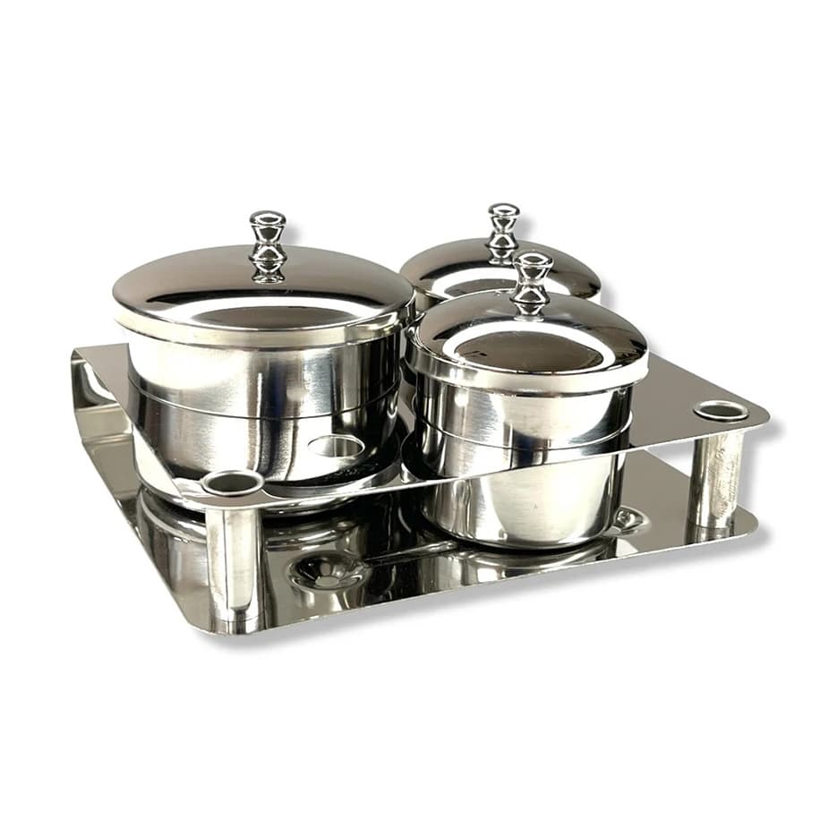 گوده استیل سه قلو | نگهدارنده مواد کاشت ناخن با درب ضد تبخیر – کد E-09
