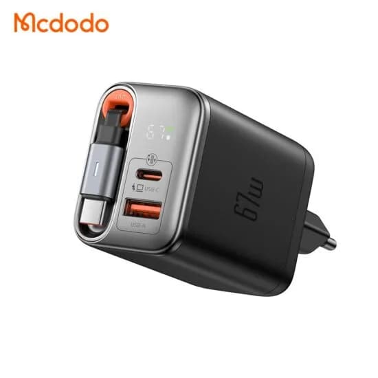 شارژر آداپتور دیواری 3پورت 67وات مک دودو مدل MCDODO CH-4100 GaN با کابل جمع شونده تایپ سی — تصویر ۵
