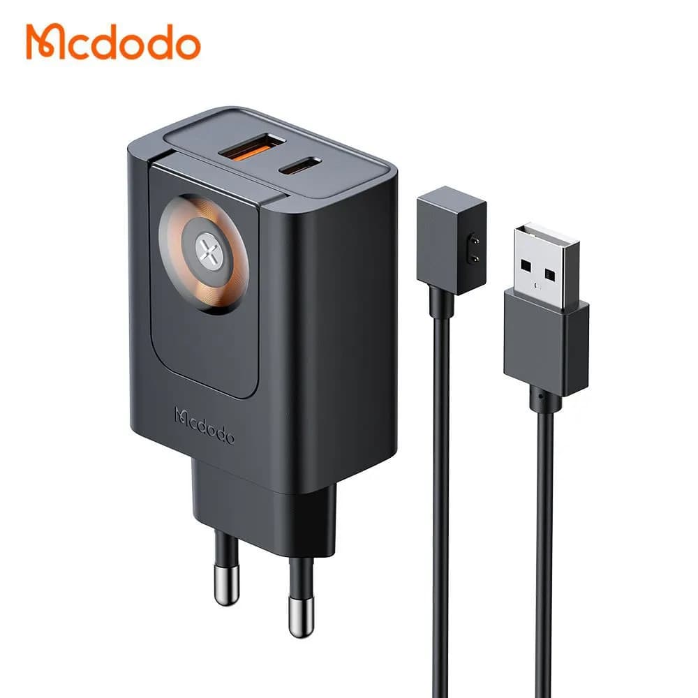 شارژر دیواری 2 پورت و شارژر وایرلس مک دودو Mcdodo CH-3700 توان 30 وات با قابلیت شارژ اپل واچ