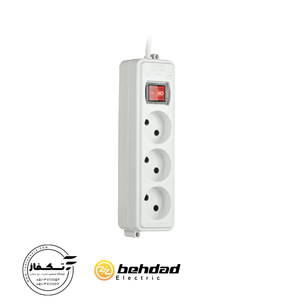 پریز سه خانه کابل 1.8 متری بدون ارت بهداد الکتریک — تصویر ۶