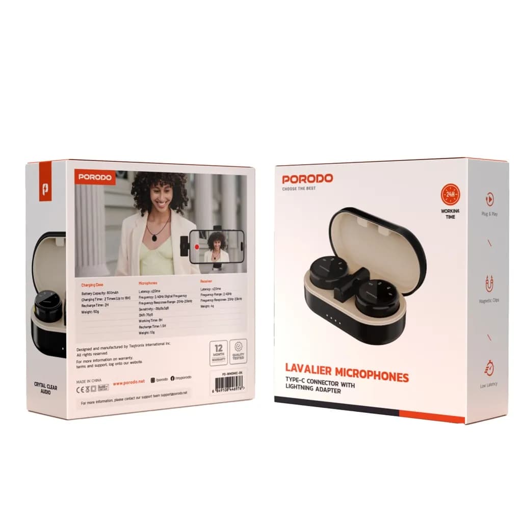 میکروفون بی سیم پرودو Porodo Lavalier Microphone PD-WMDMIC دارای 2 فرستنده — تصویر ۲