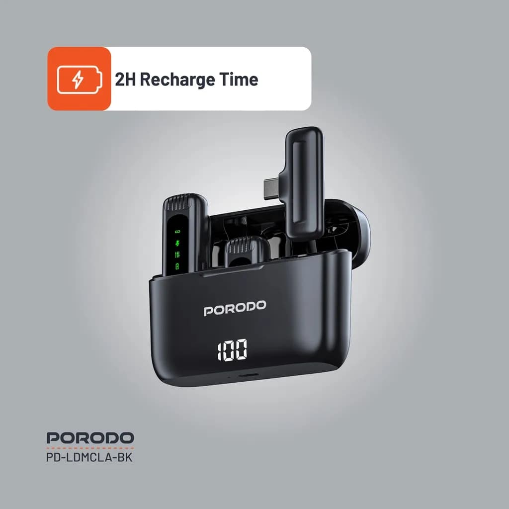 میکروفون بی سیم پرودو Porodo Lavalier Microphone PD-LDMCLA دارای 2 فرستنده — تصویر ۲