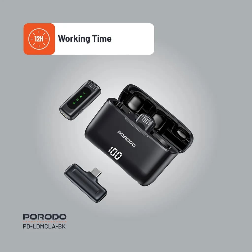 میکروفون بی سیم پرودو Porodo Lavalier Microphone PD-LDMCLA دارای 2 فرستنده — تصویر ۳