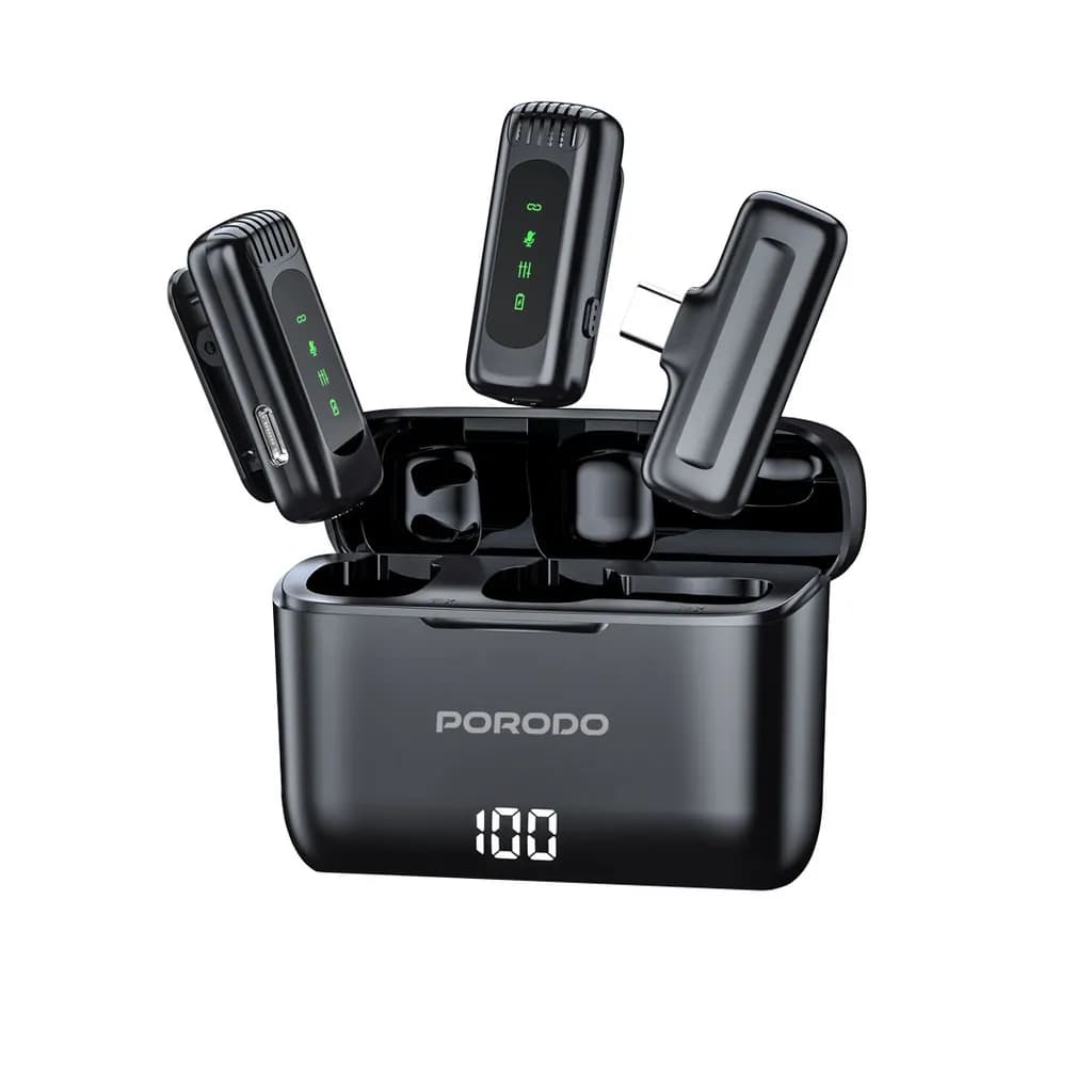 میکروفون بی سیم پرودو Porodo Lavalier Microphone PD-LDMCLA دارای 2 فرستنده