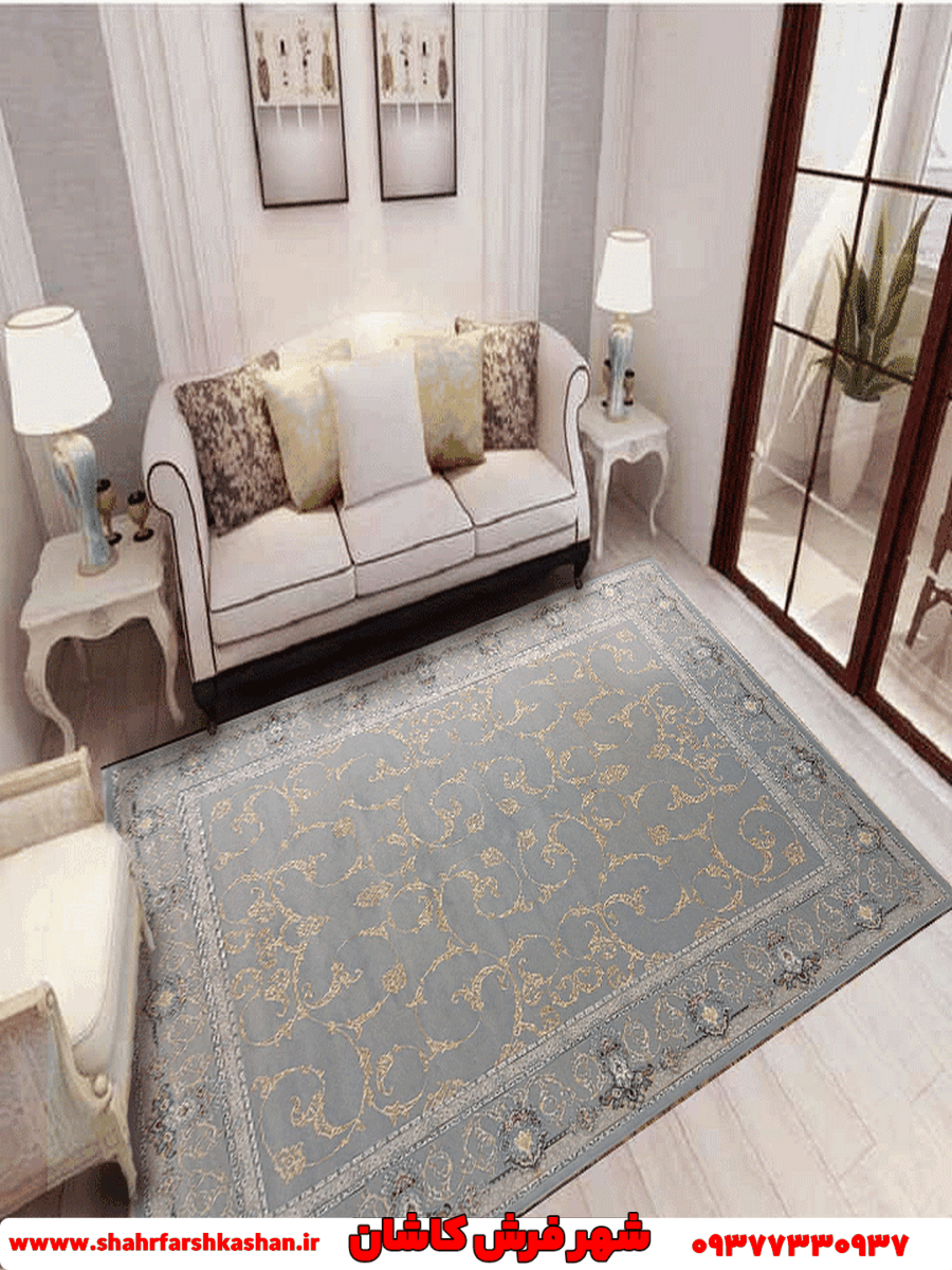 فرش طوسی طلاکوب طرح جاوید 700 شانه اکرولیک