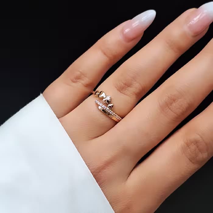 انگشتر دخترانه مینیمال ژوپینگ رنگ طلایی