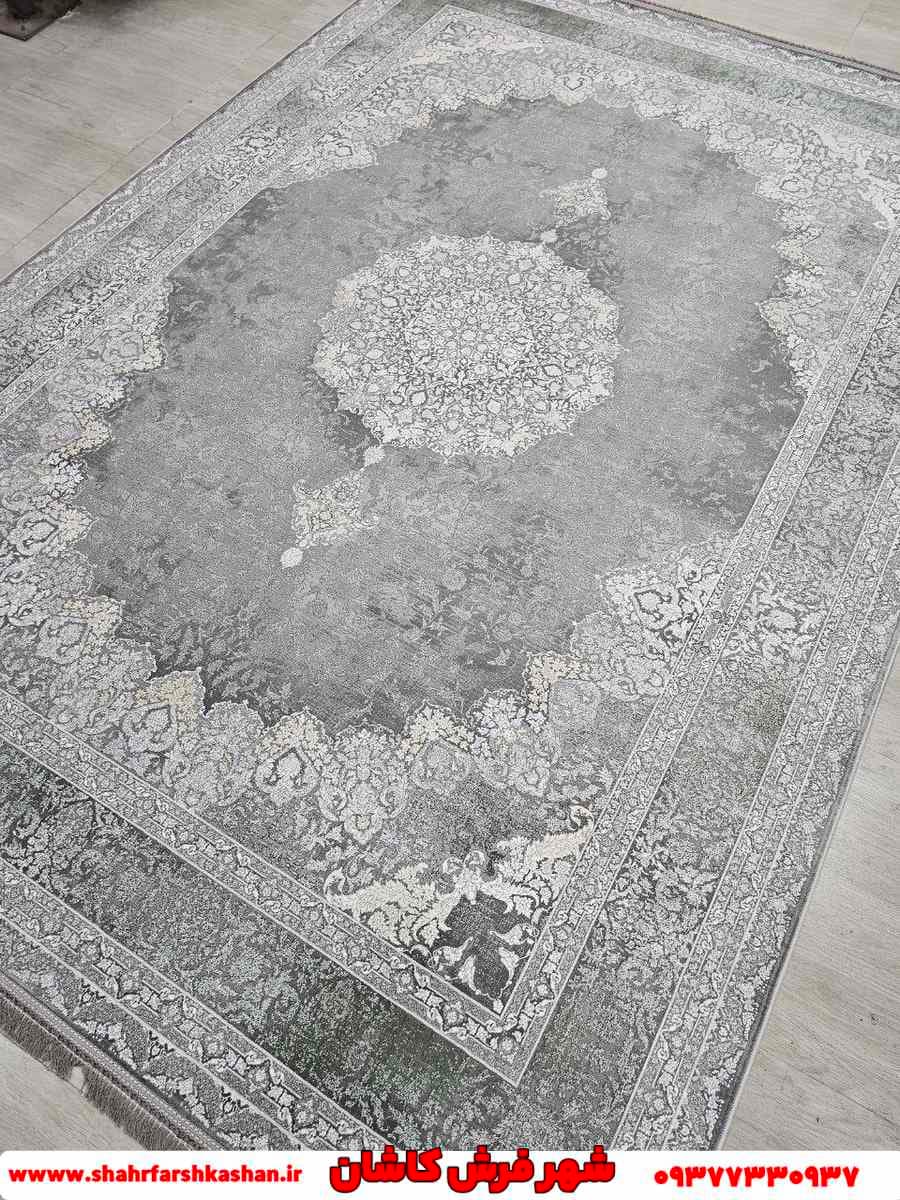 فرش مدرن سبز طوسی 1200 شانه طرح ترمه