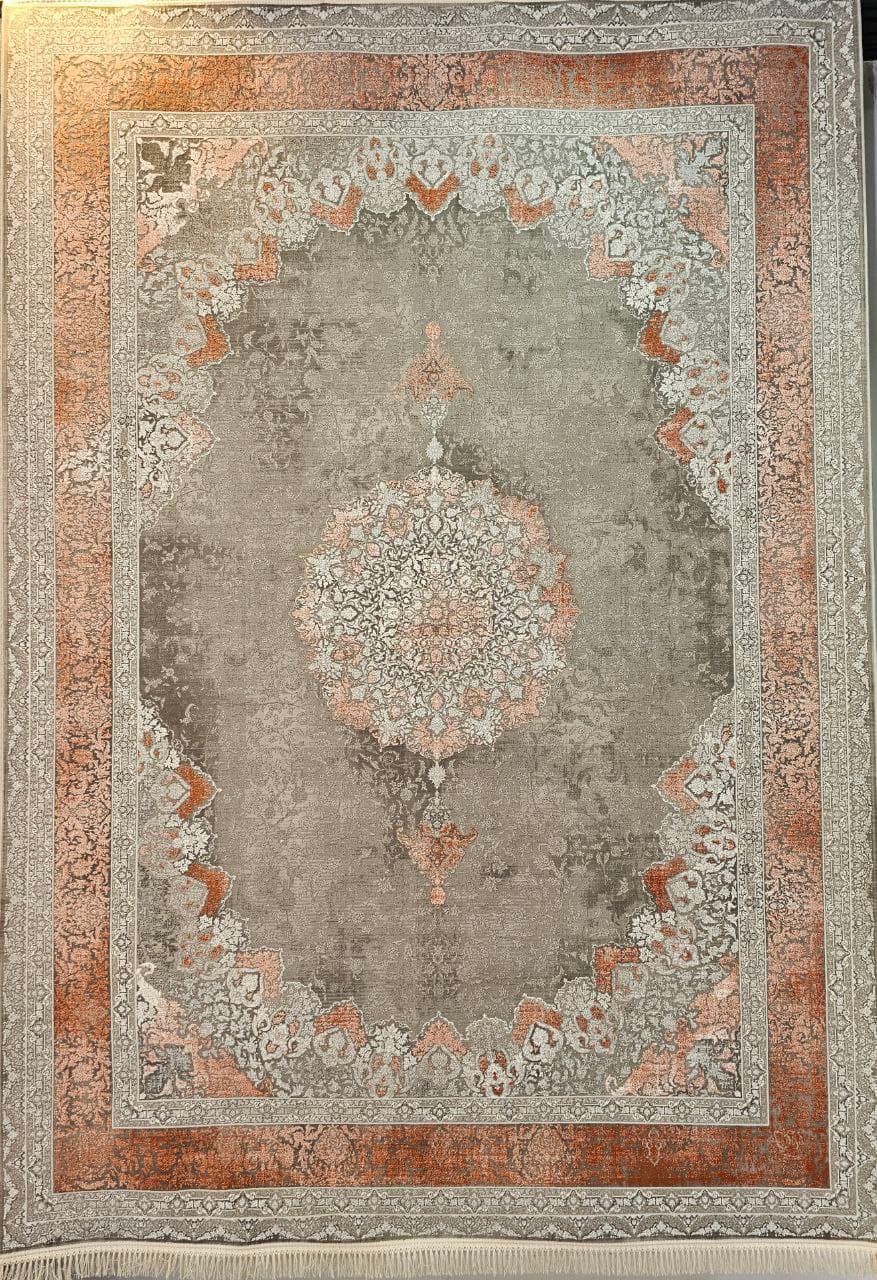 فرش مدرن طوسی نارنجی 1200 شانه طرح ترمه — تصویر ۵