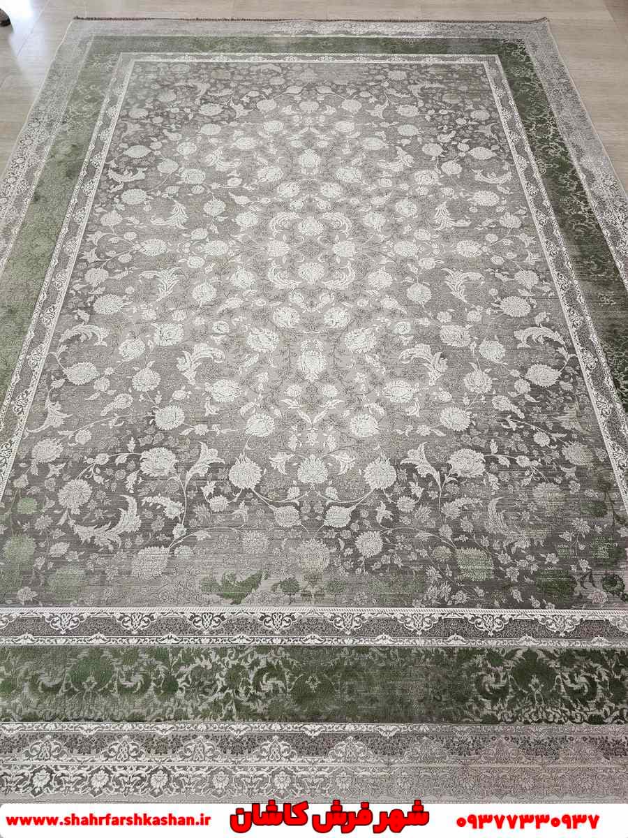 فرش افشان طوسی سبز ملانیا ۱۲۰۰ شانه — تصویر ۴