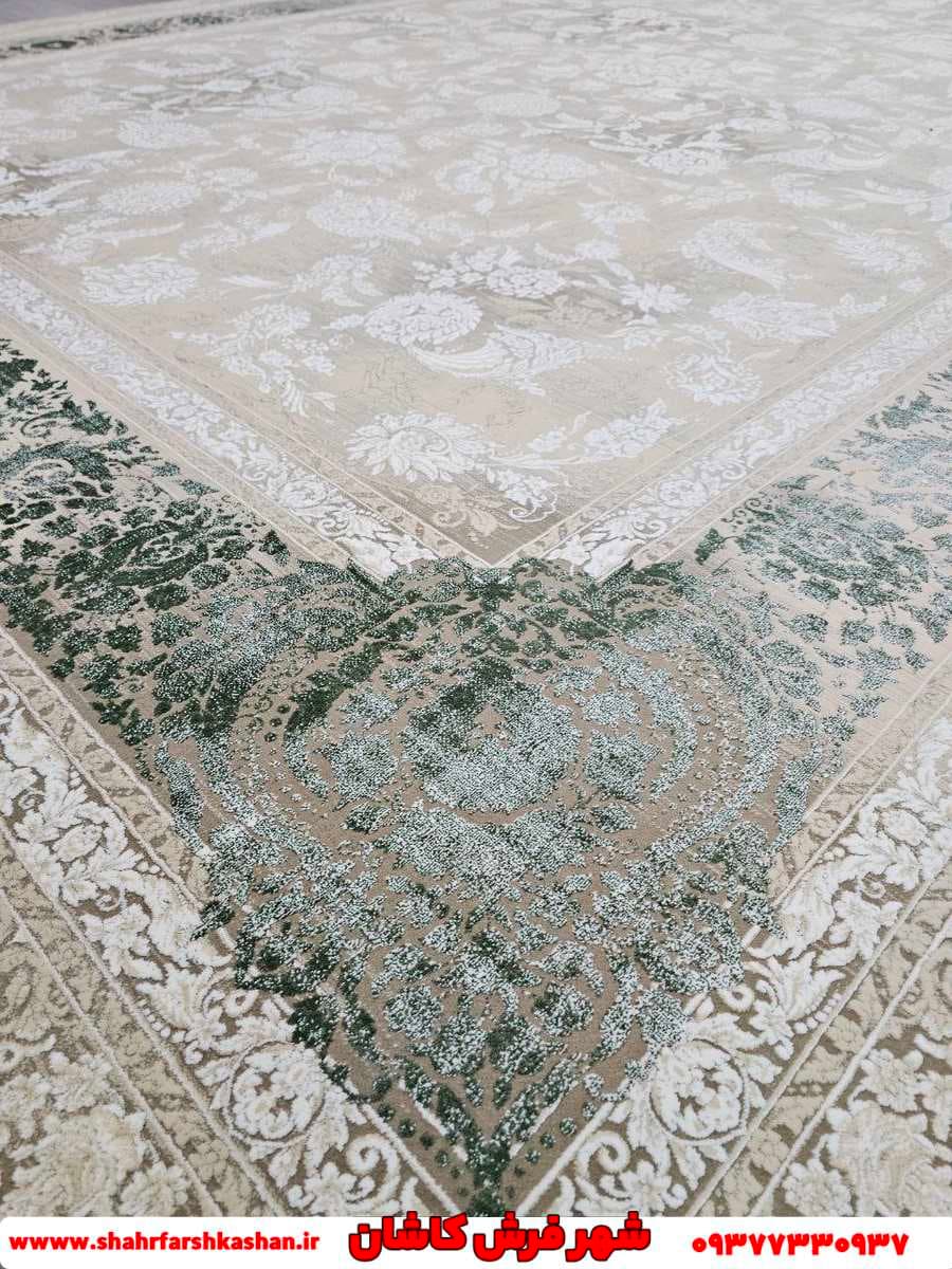 فرش سبز رنگ ماشینی طرح مدیسا 1200 شانه — تصویر ۲