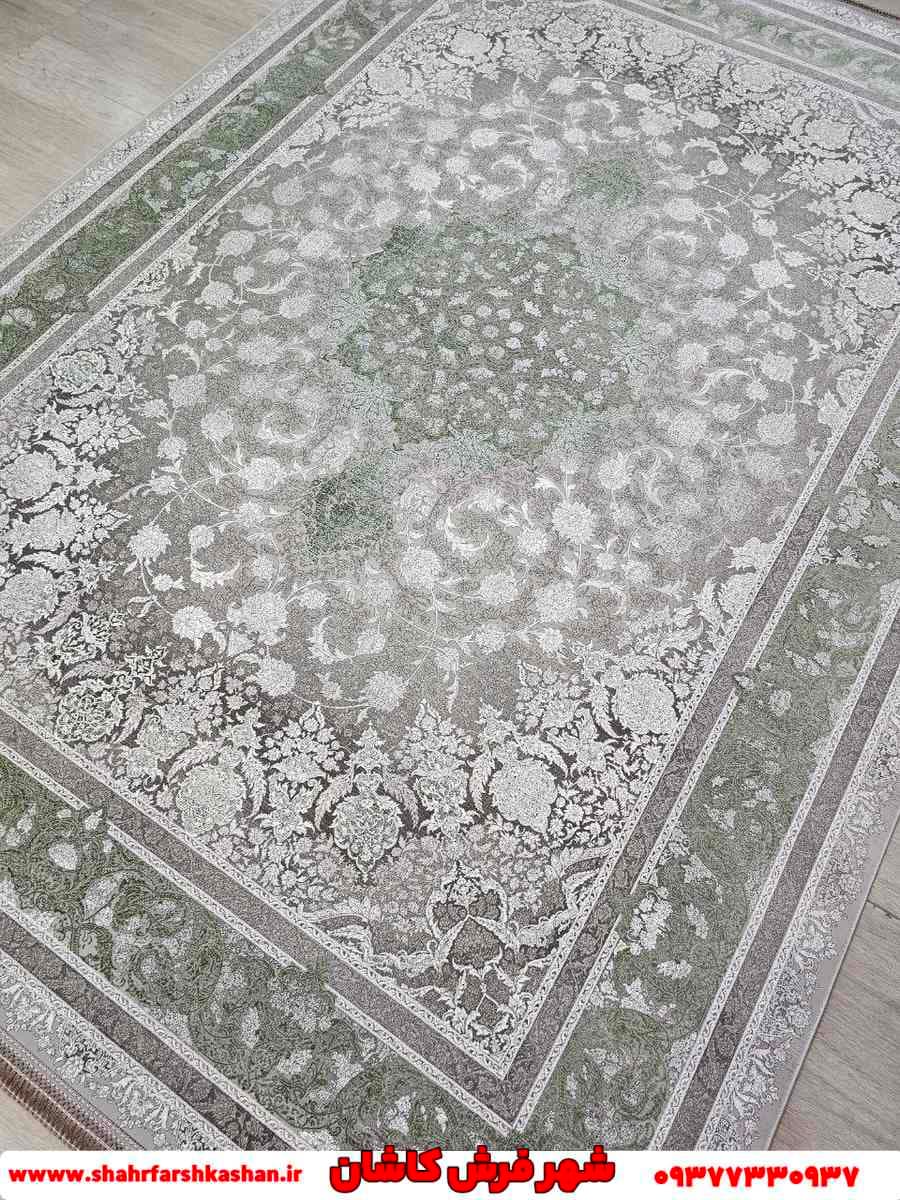 طرح مانیا فرش طوسی و سبز 1200 شانه