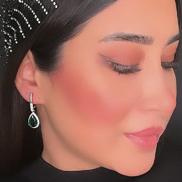 گوشواره زنانه آویز ژوپینگ رنگ نقره ای با نگین سبز