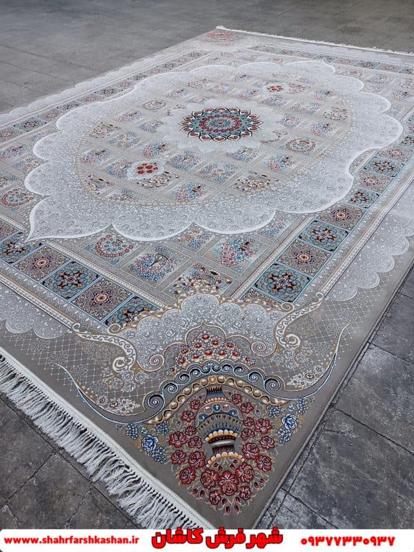 فرش خشتی طوسی 700 شانه طرح مانلی