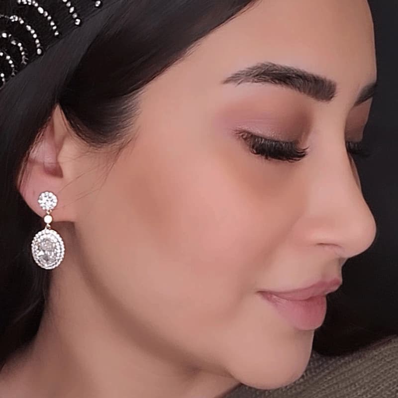 گوشواره میخی فول نگین ژوپینگ آویز سیلور