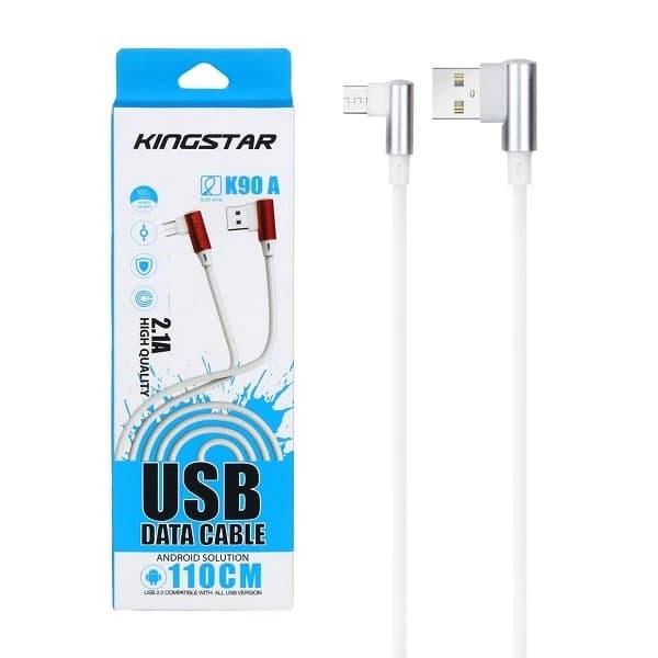 کابل میکرو یو اس بی KingStar K90A 2.1A 1.2m دو سر L ا KingStar K90 A 2.1A 1.2m MicroUSB cable — تصویر ۳