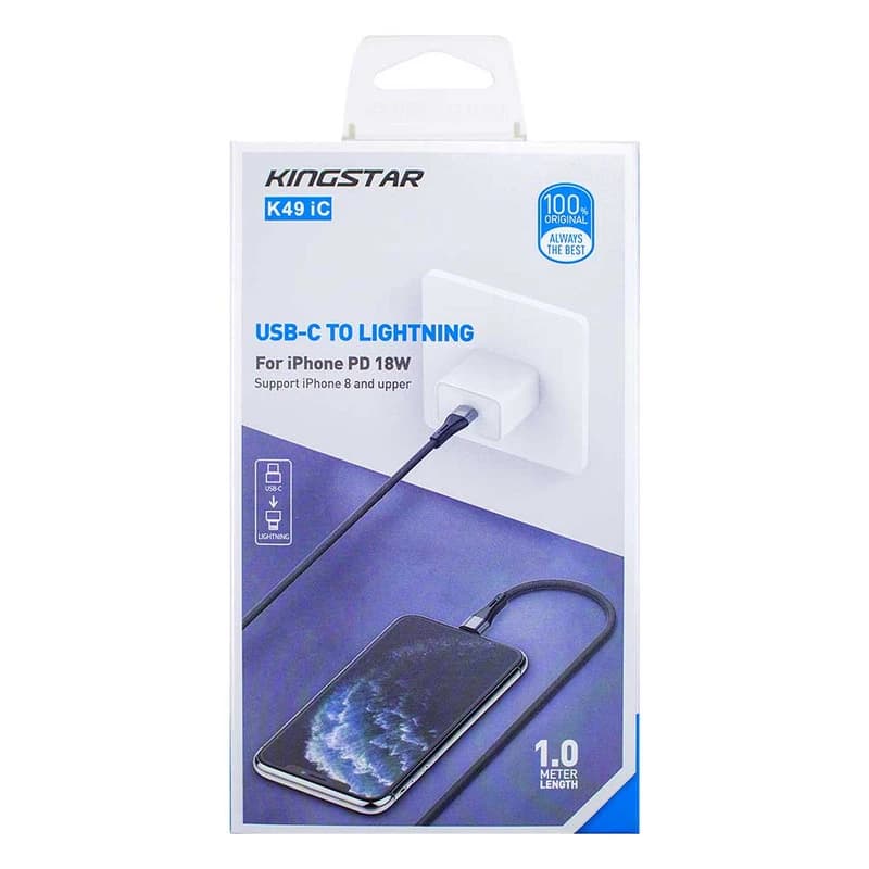 کابل تبدیل فست شارژ KingStar K49 iC Type-C To Lightning 2A PD 18W 1m + کابل هدیه ا KingStar K49 iC Type-C To Lightning 2A PD 1m Fast Charging Cable — تصویر ۳
