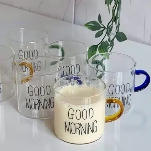 قهوه خوری پیرکس دسته رنگی good morning وارداتی