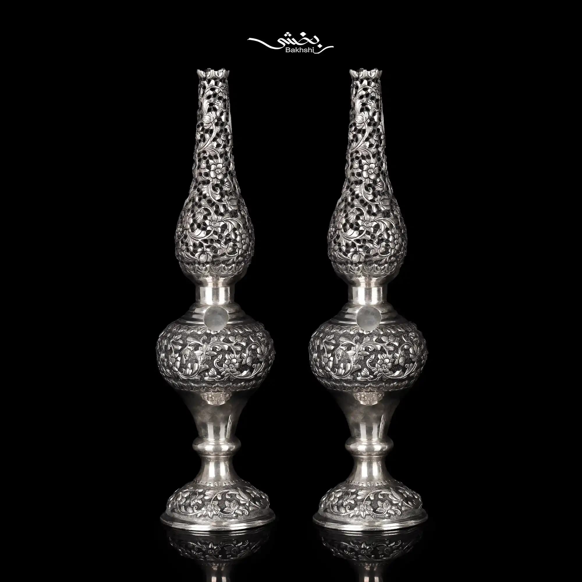 چراغ نقره قلم گل برجسته