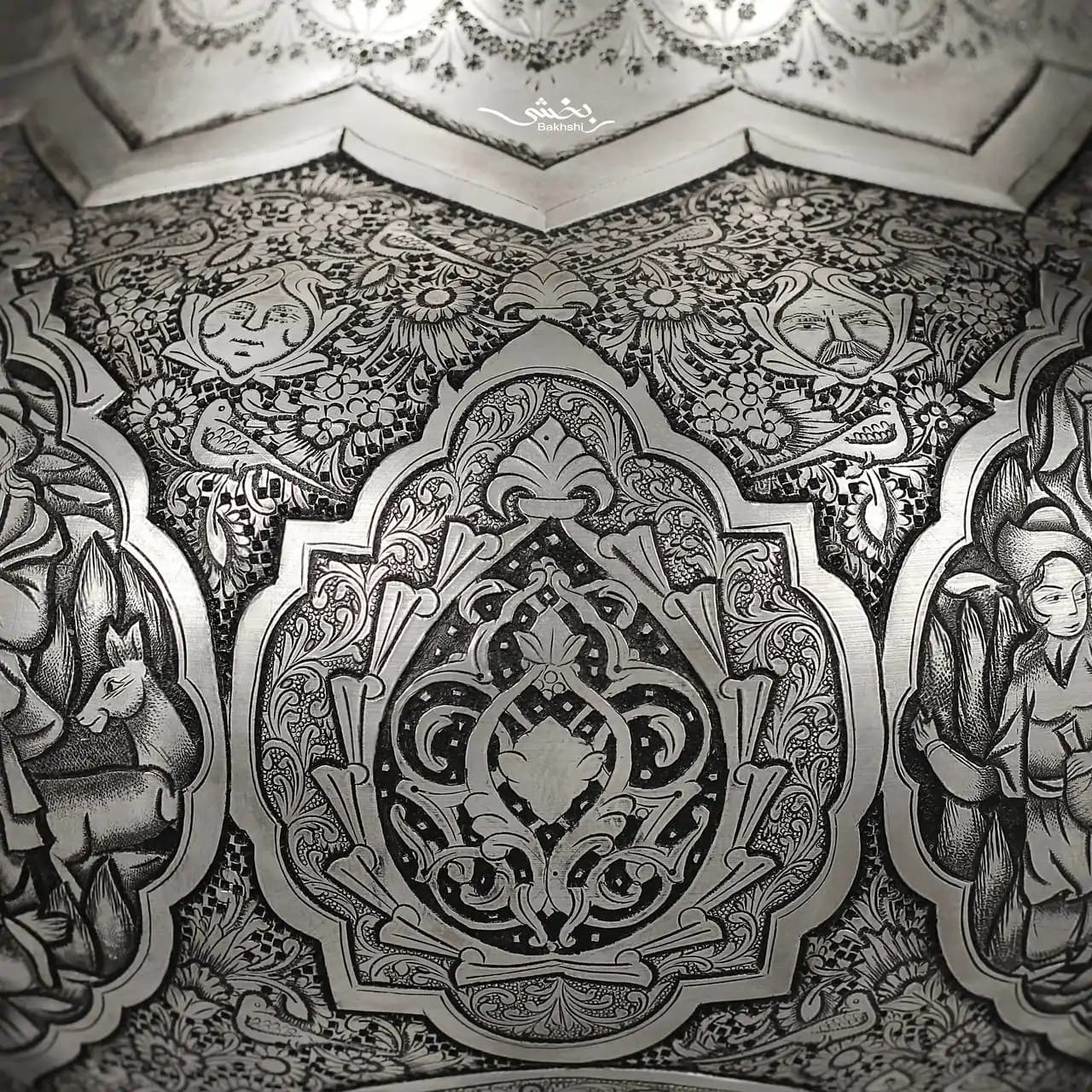 گزخوری نقره گرد دربدار مینیاتور ریزقلم اعلا — تصویر ۴