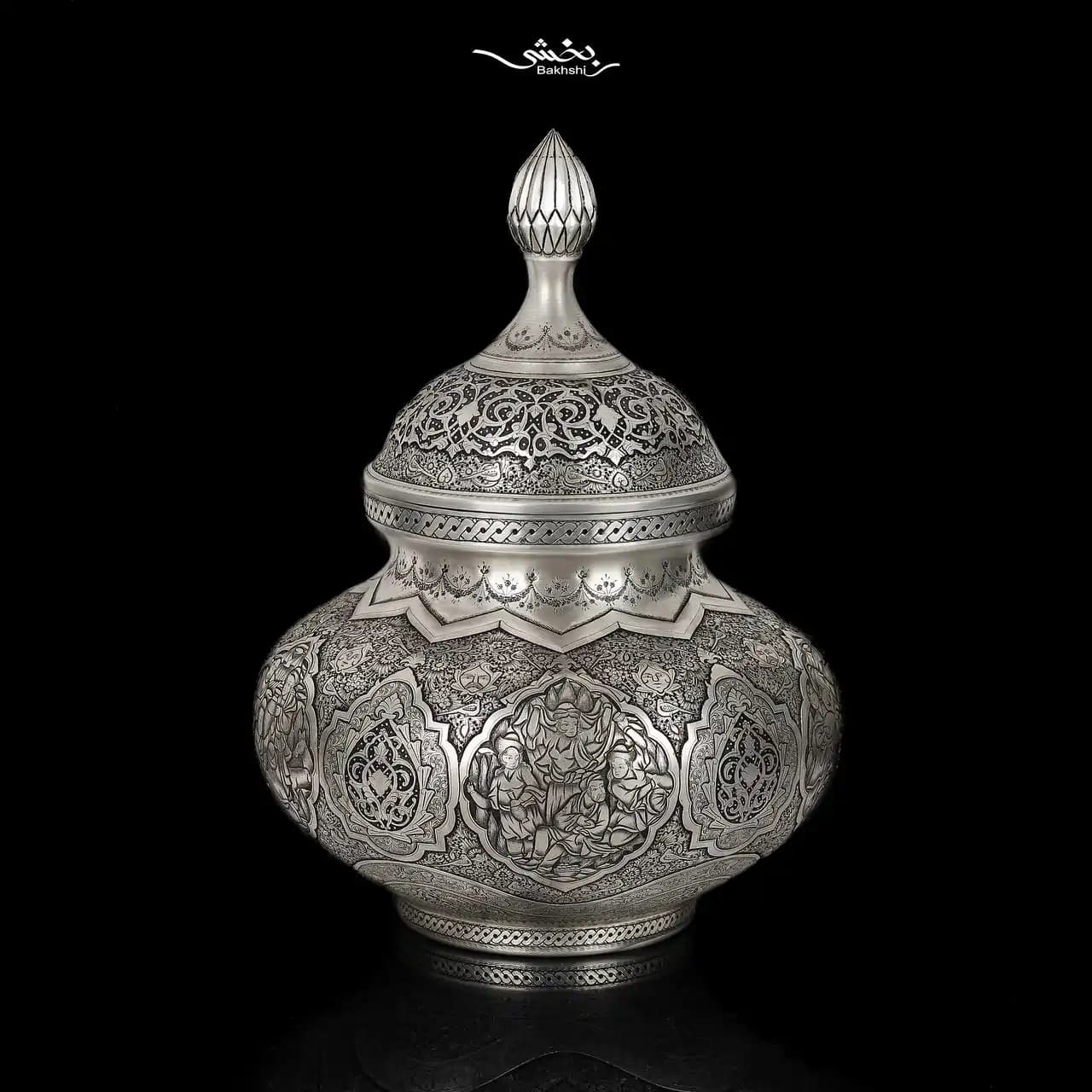 گزخوری نقره گرد دربدار مینیاتور ریزقلم اعلا — تصویر ۲