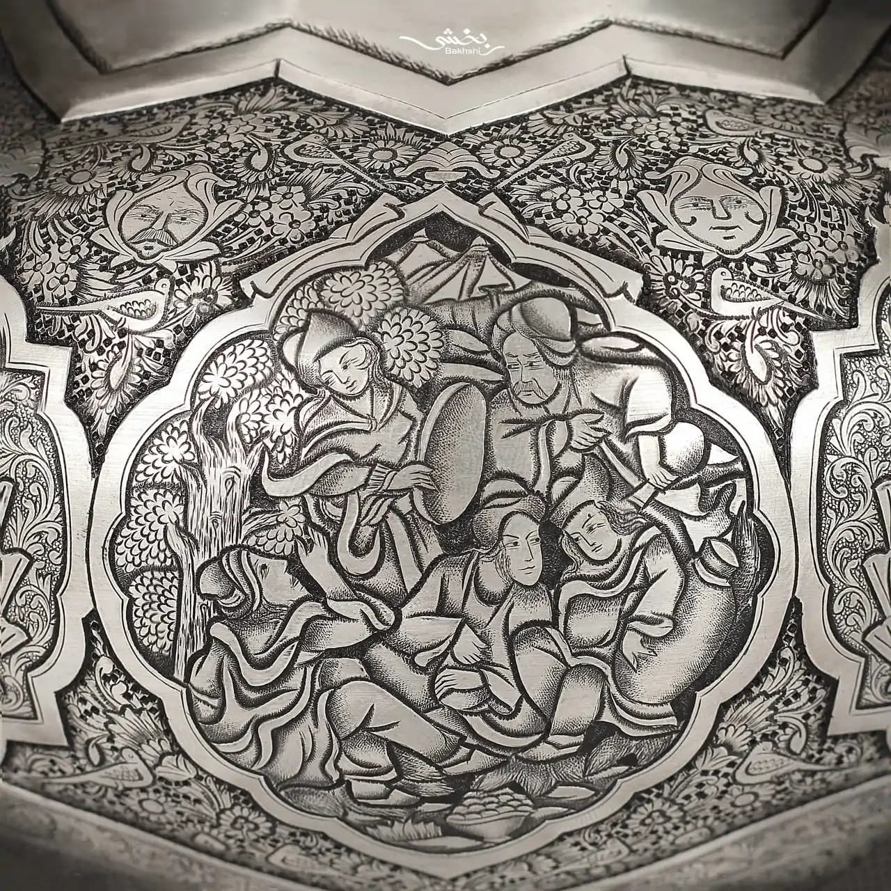 گزخوری نقره گرد دربدار مینیاتور ریزقلم اعلا — تصویر ۷