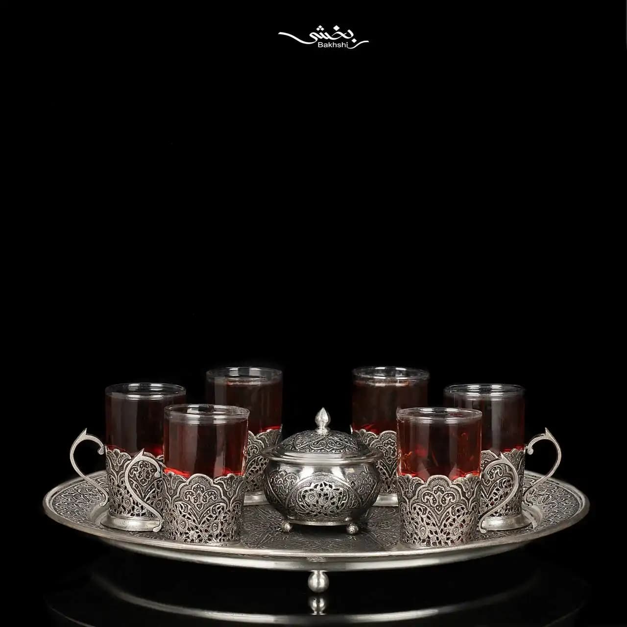 ست چایخوری نقره گل و مرغ و مشبک اعلا