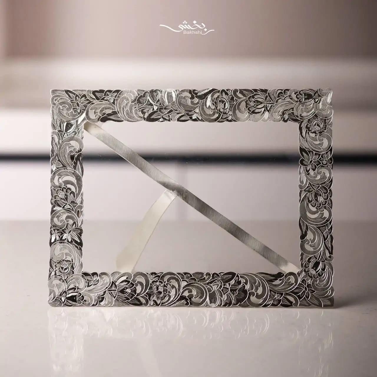 قاب عکس نقره مستطیل قلم تبریز کد18