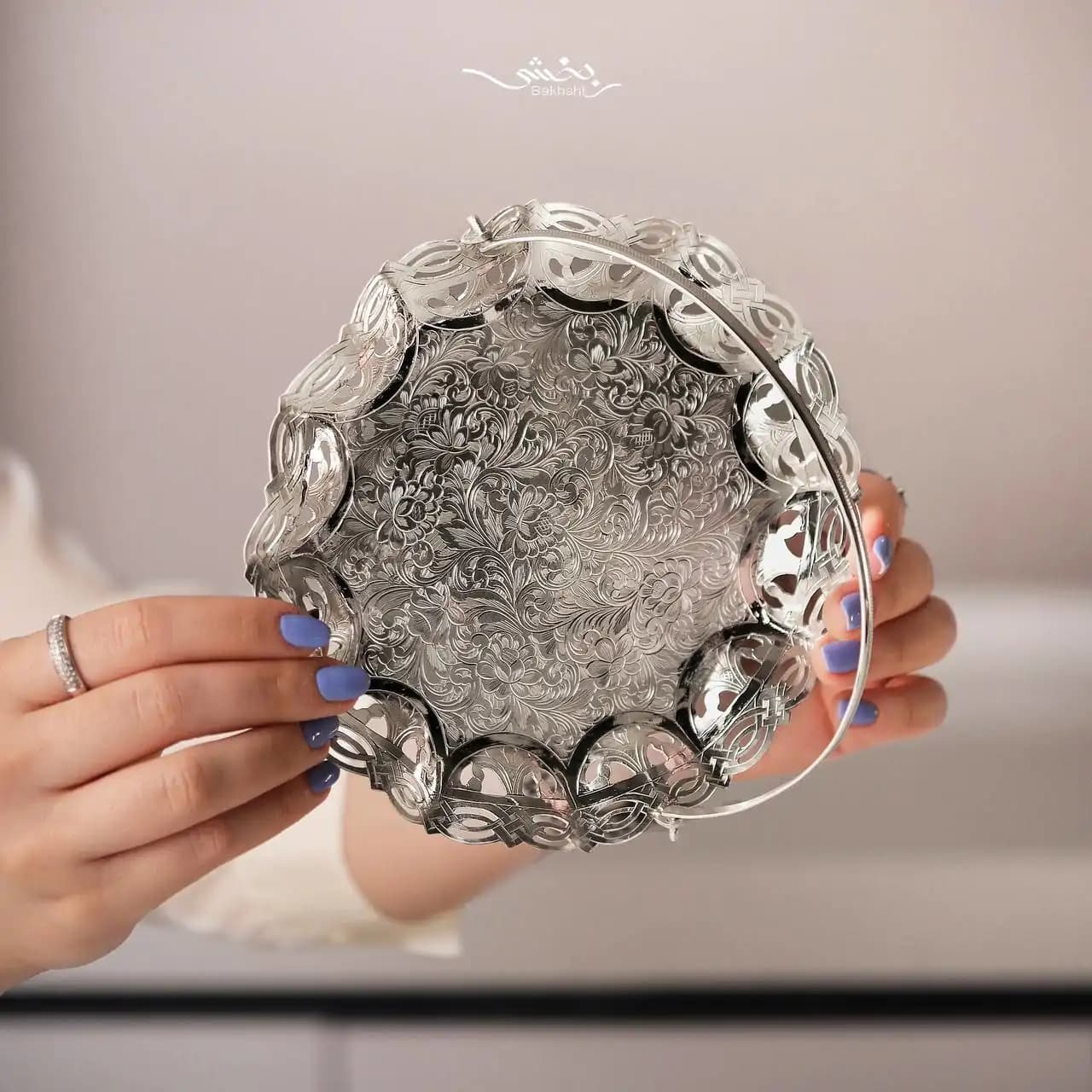 سبد دسته دار نقره تبریز کوچک — تصویر ۳