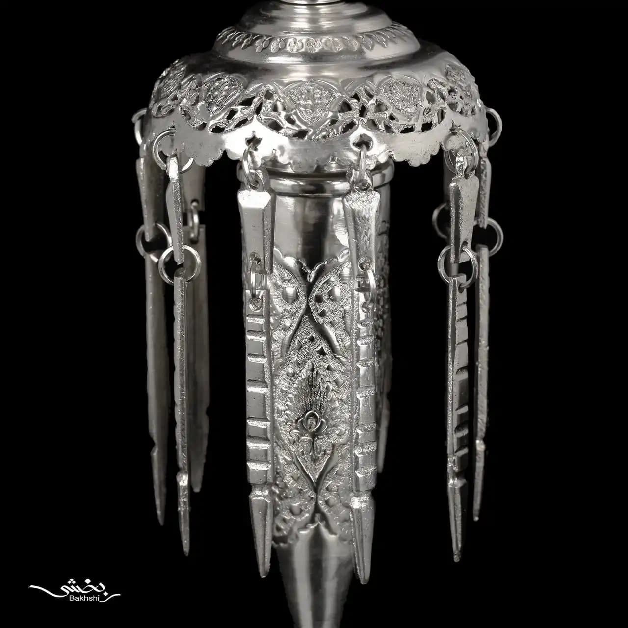 شمعدان نقره لاله قلم گل و مرغ — تصویر ۴