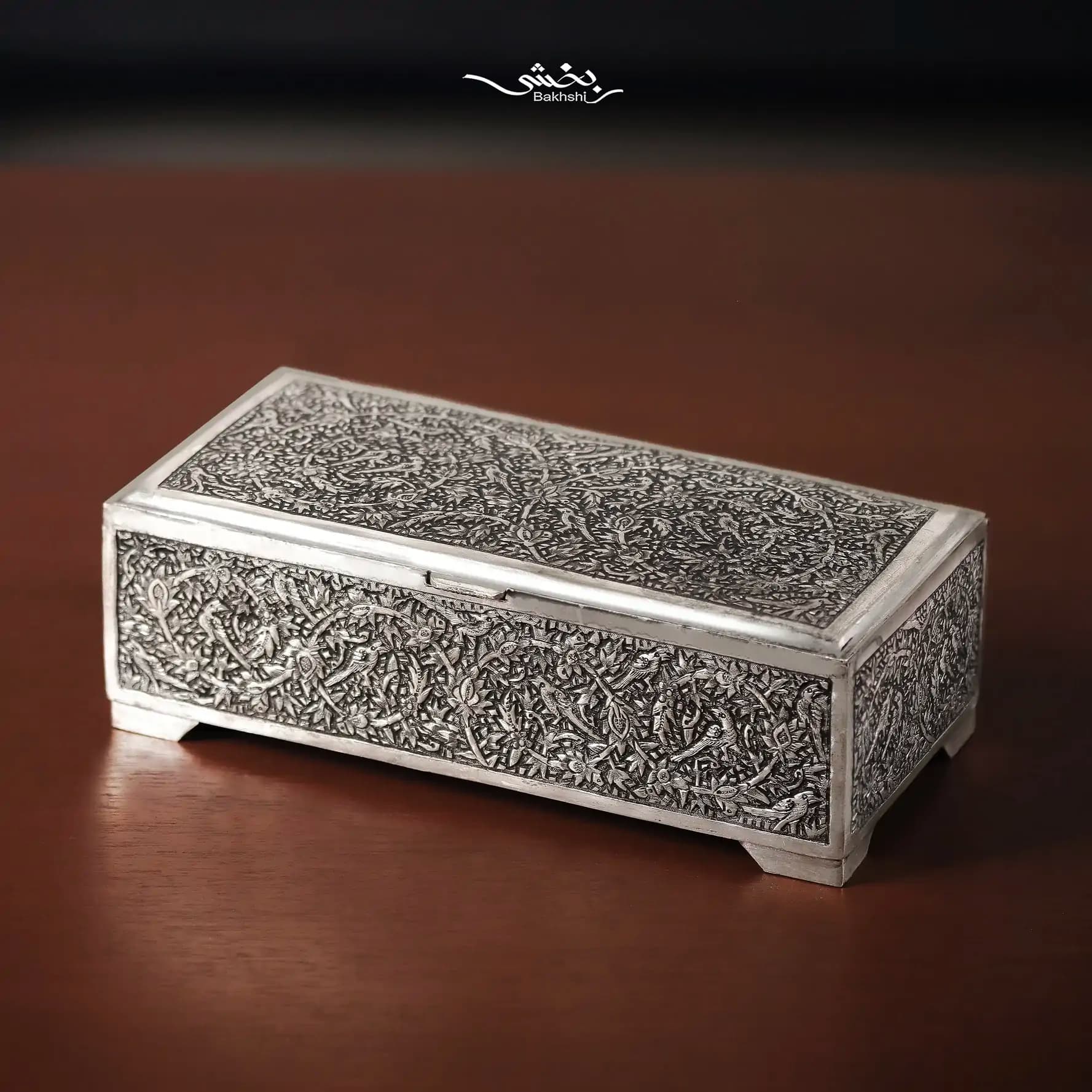 جعبه نقره مستطیل گل و مرغ درجه یک — تصویر ۲