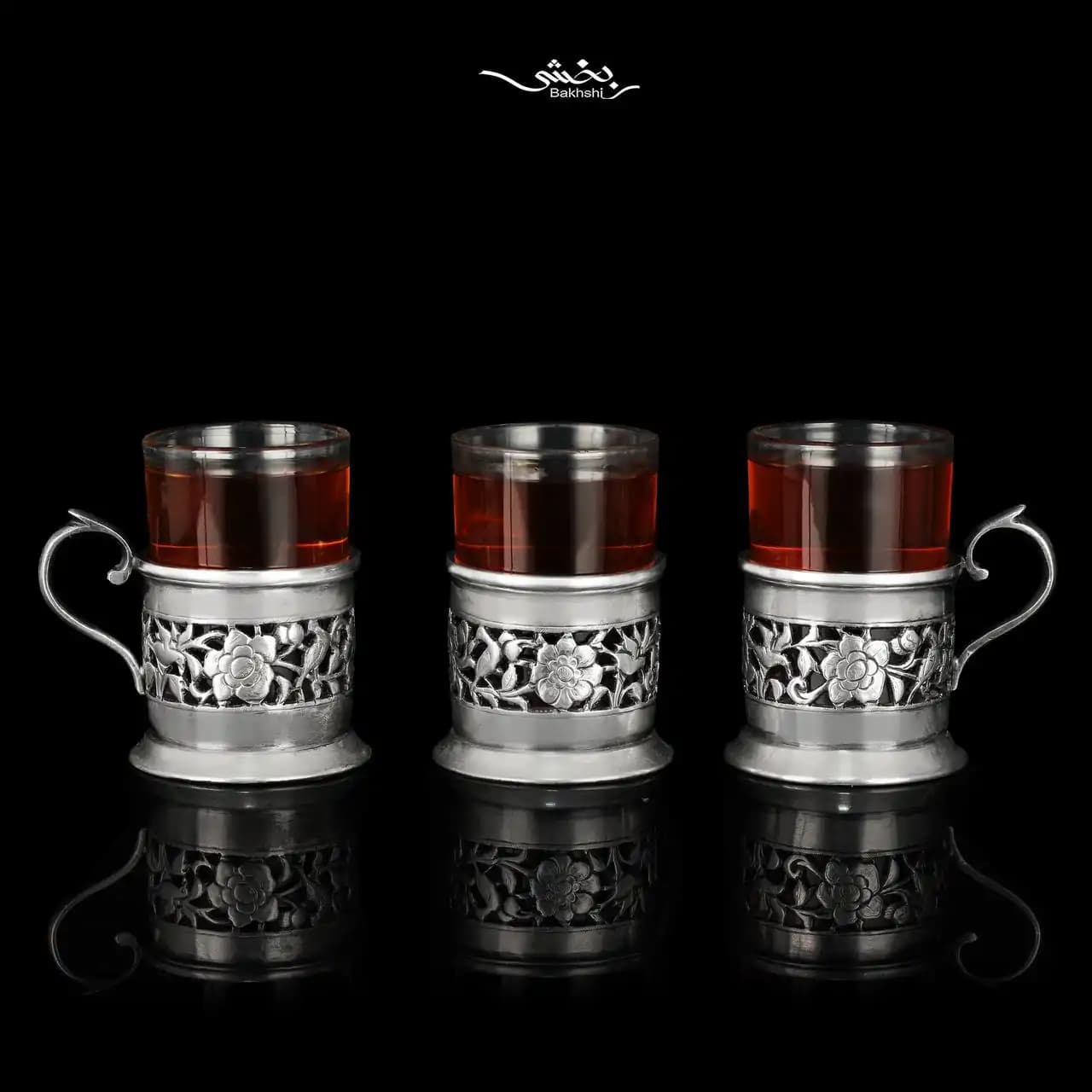 انگاره نقره شش عددی گل و مرغ اره کاری — تصویر ۴