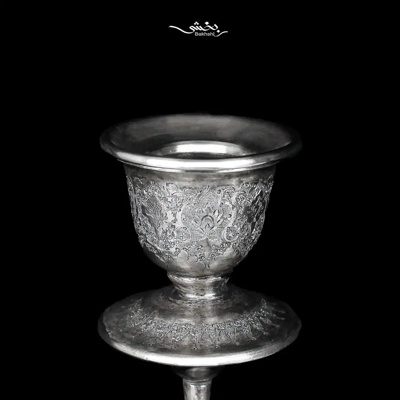 شمعدان نقره دوشاخه ترنج ریزقلم — تصویر ۳