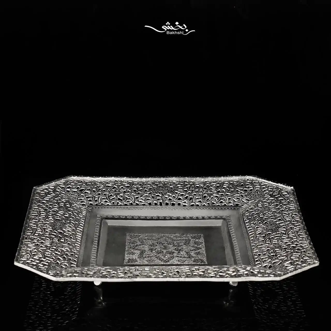 شیرینی خوری نقره مربع اره کاری — تصویر ۵