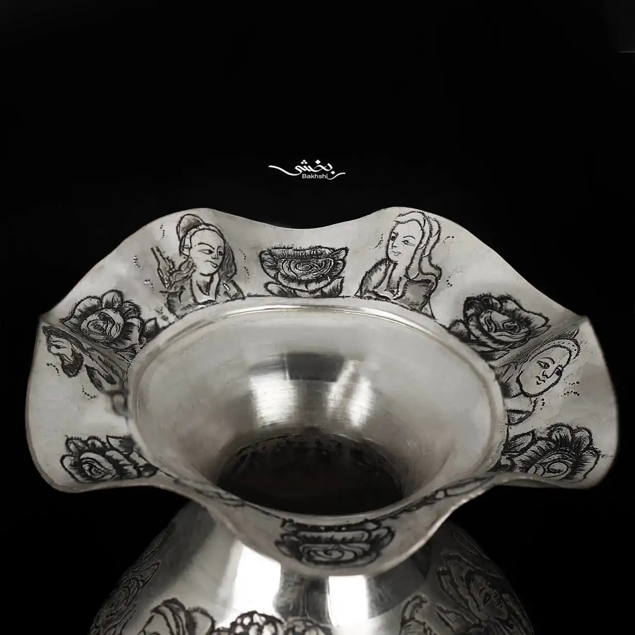گلدان نقره شکمدار قلم مینیاتور — تصویر ۵