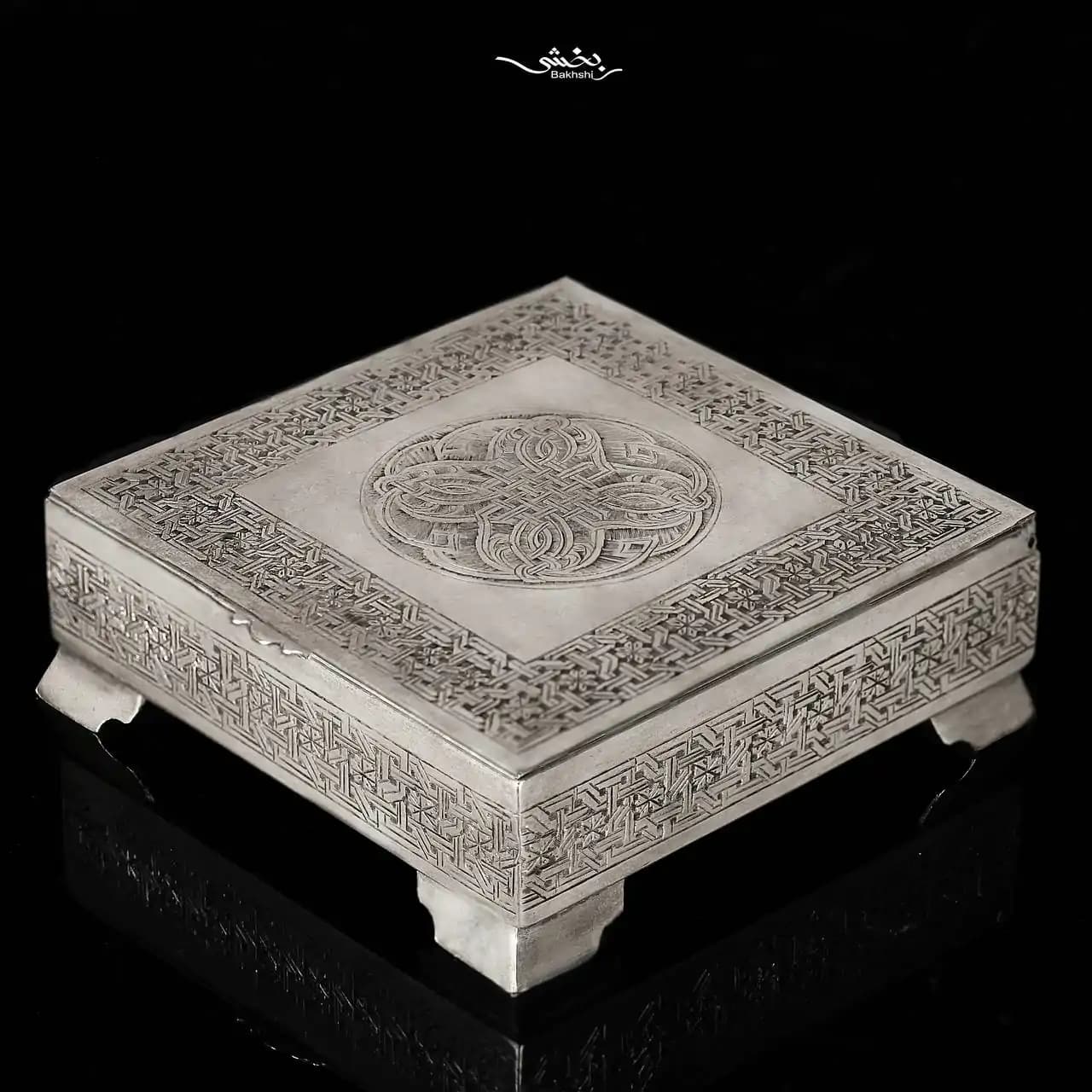جعبه نقره مربع قلم تبریز — تصویر ۳