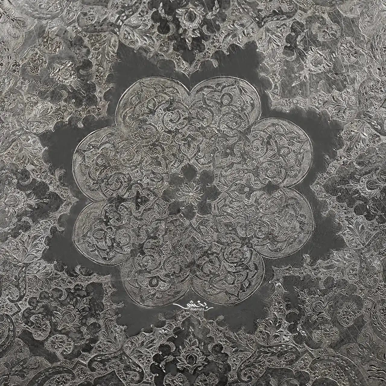 سینی نقره هشت ضلعی ترنج ریزقلم — تصویر ۳