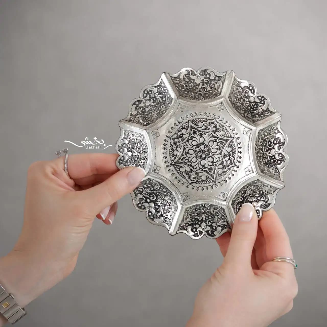 شیرینی خوری نقره دو عددی گل و مرغ درجه یک