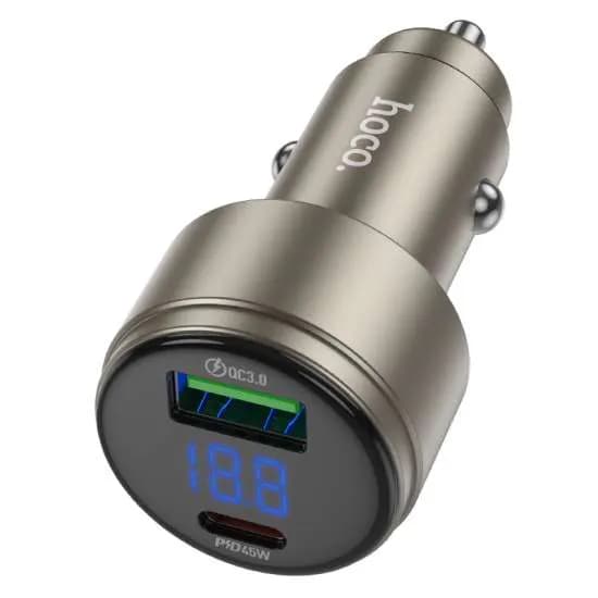 شارژر فندکی 30W هوکو مدل Z57B30 رنگ مشکی دو پورت USB-C + USB-A فست شارژ