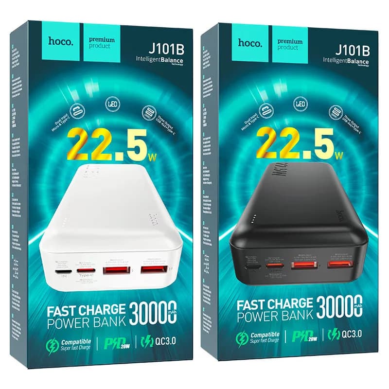 پاوربانک هوکو مدل J101B رنگ مشکی 30 هزار میلی آمپر 22.5W — تصویر ۶