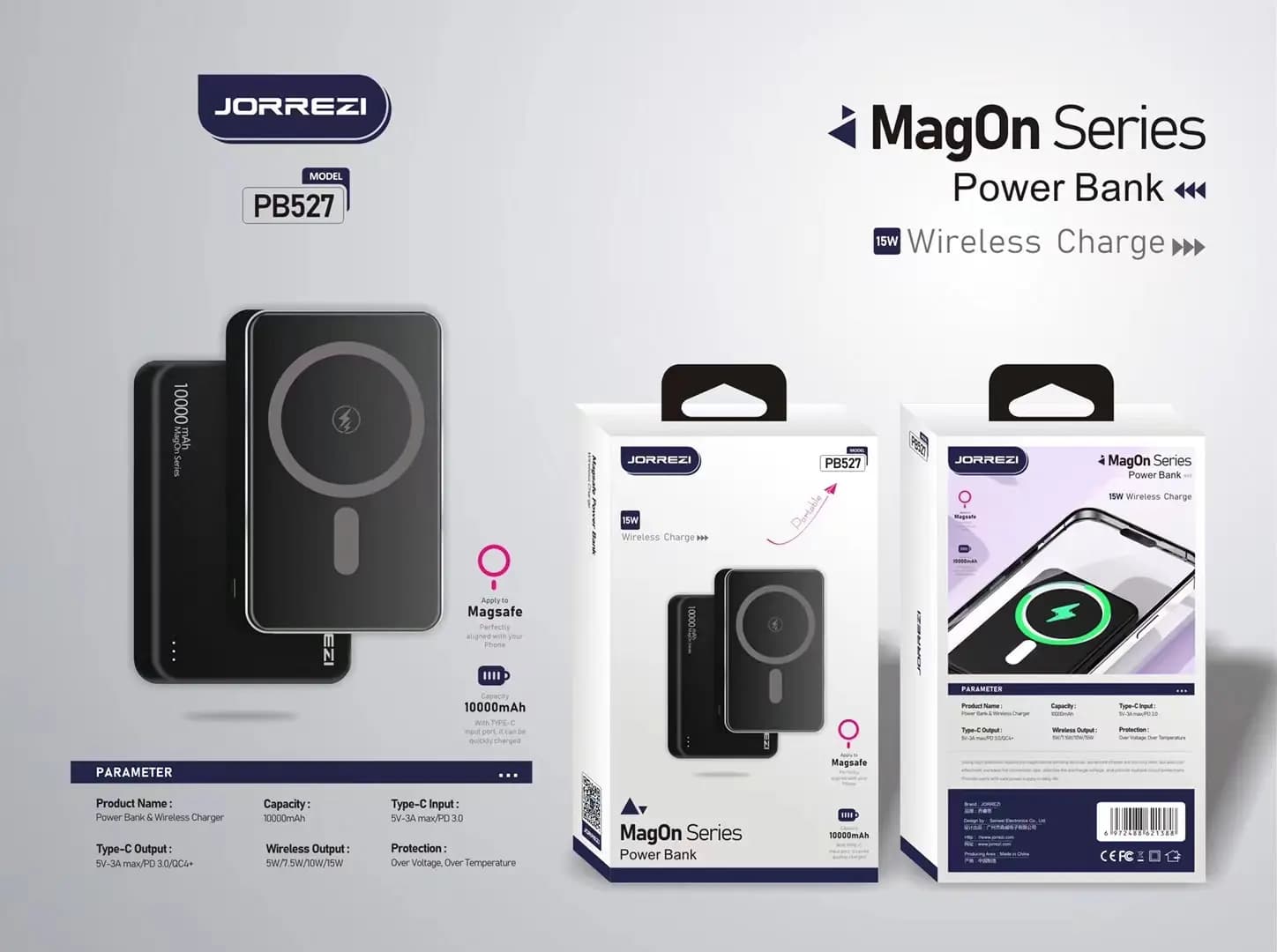 پاور بانک 10 هزار MagOn Series برند JORREZI (کدB9016) — تصویر ۴