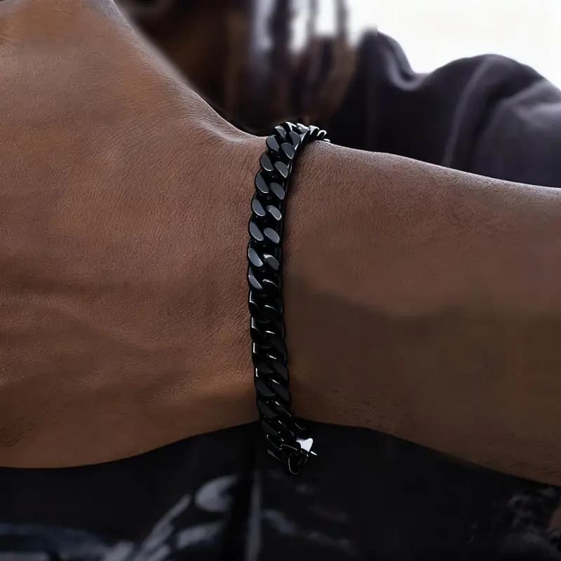 دستبند لینک کوبایی مشکی (Cuban Link) ضدحساسیت — تصویر ۳