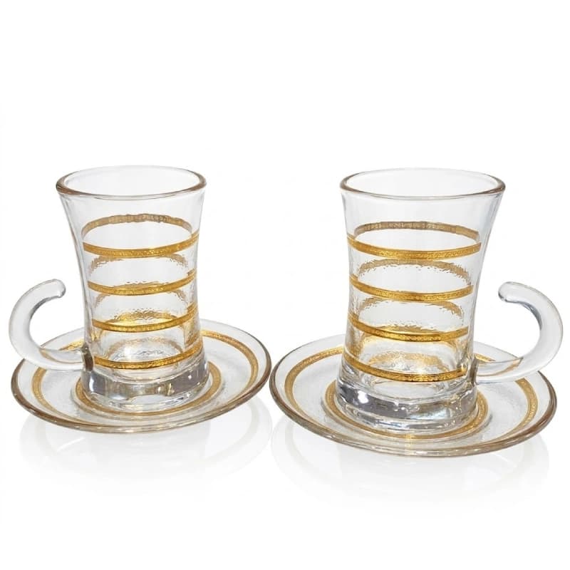 ست ۶ عددی استکان دور طلایی به همراه نلبکی دور طلایی برندGlassware