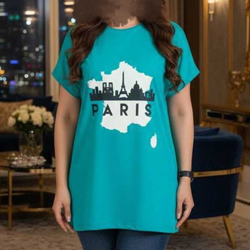 تیشرت لانگ چاپ پاریس دو طرح (پک 12 عددی)